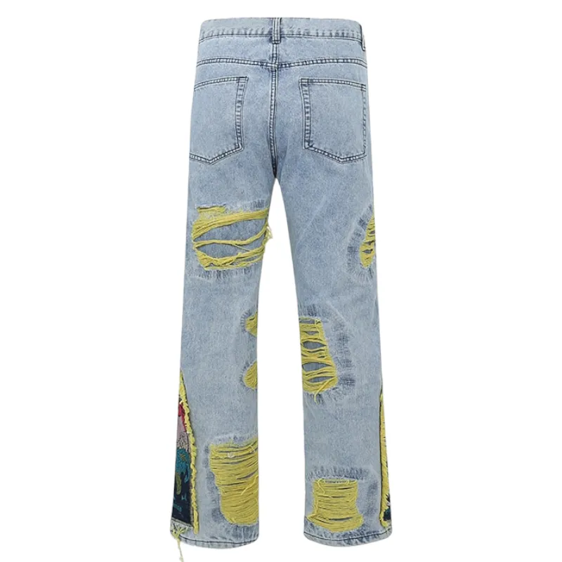 Multi-color embroidered baggy jean