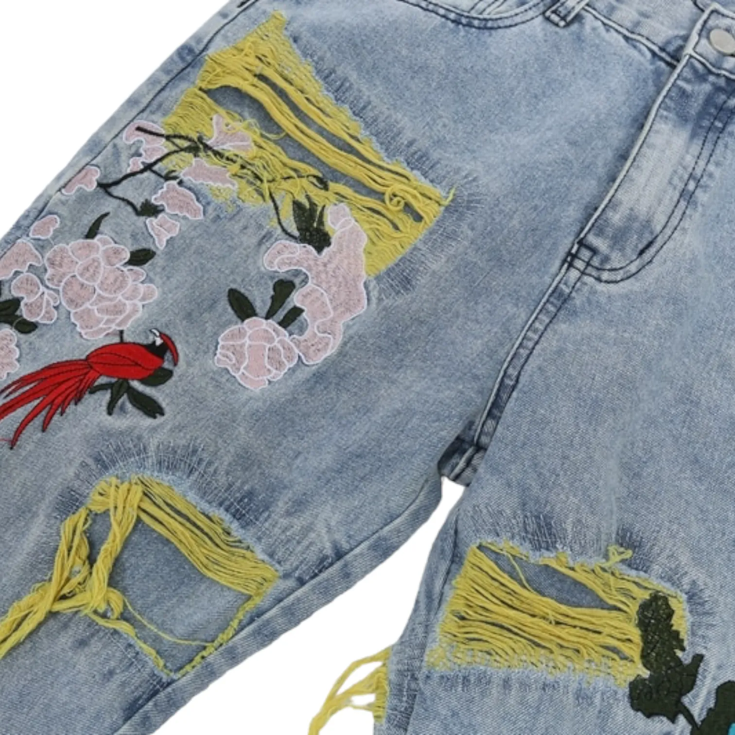 Multi-color embroidered baggy jean