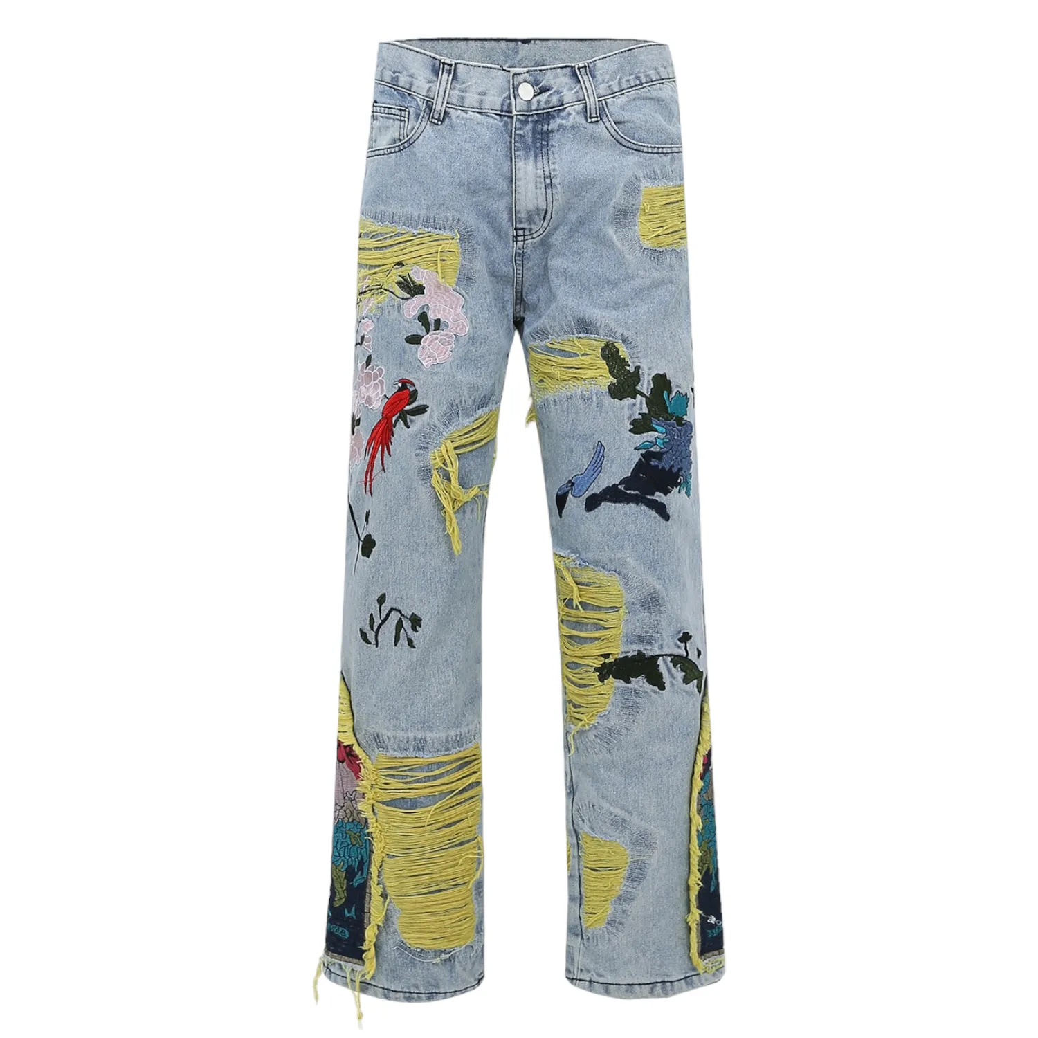 Multi-color embroidered baggy jean