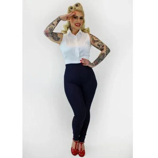 Navy Pin Up High Waist Cigarette Pants by Hemet