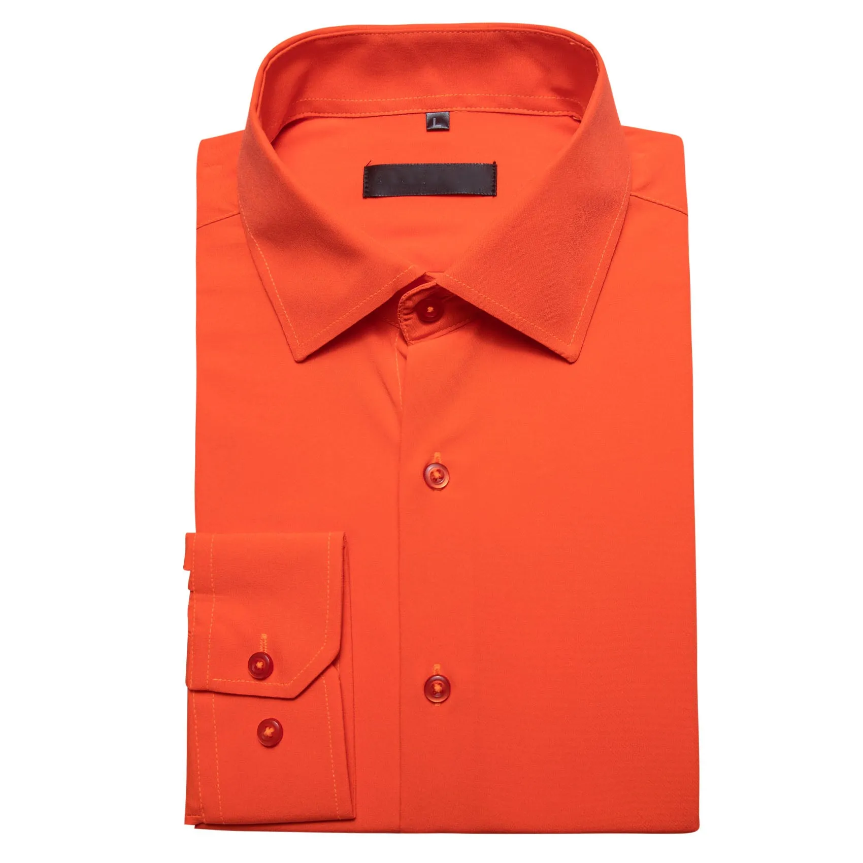 Orange Solid Silk Men Long Sleeve Shirt