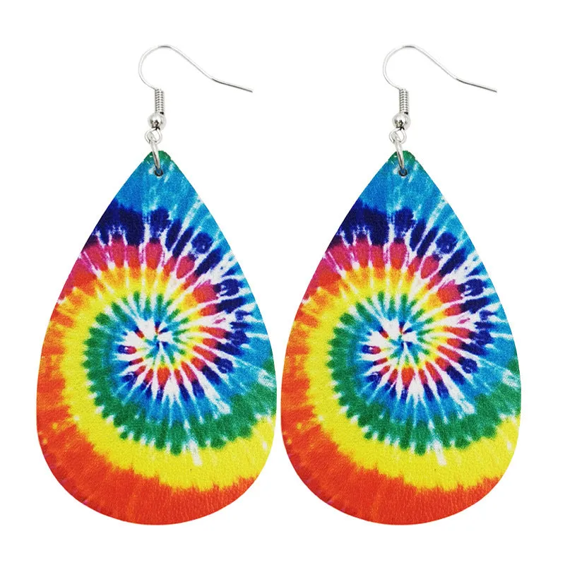 Original blue and white porcelain tie-dye leather earrings art ethnic style earrings