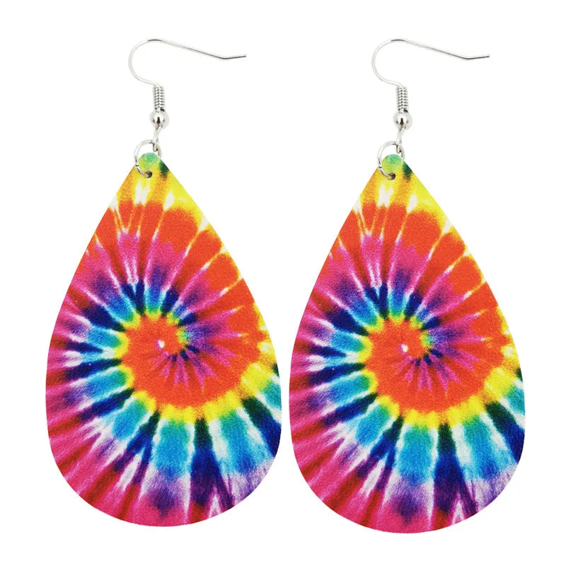 Original blue and white porcelain tie-dye leather earrings art ethnic style earrings