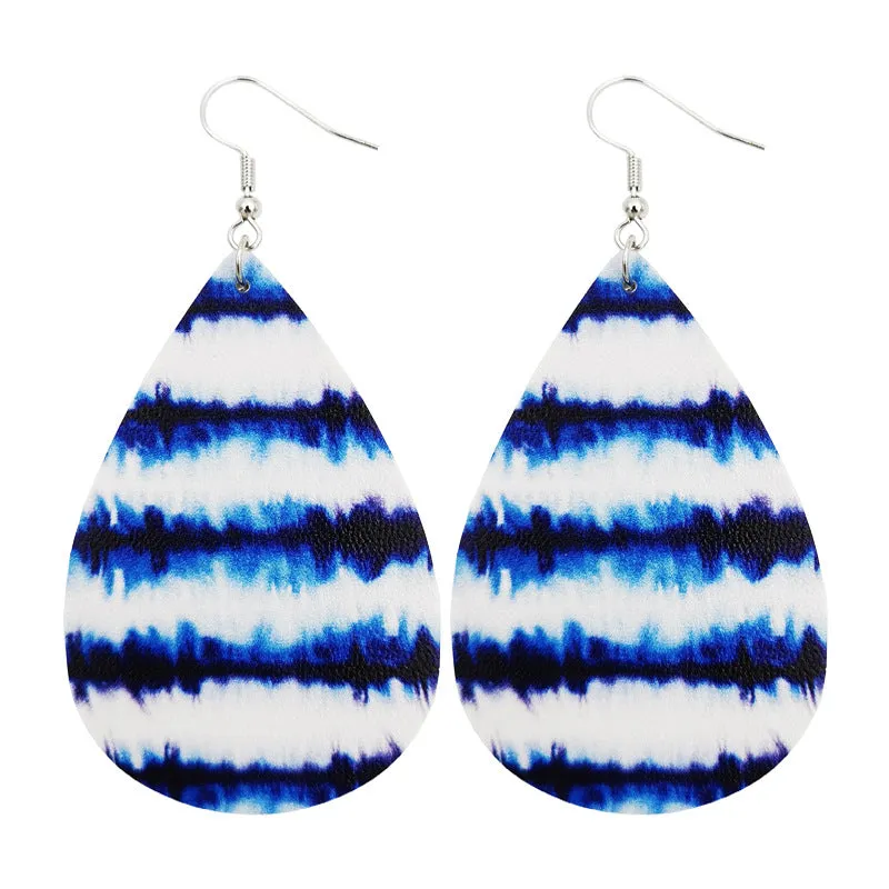 Original blue and white porcelain tie-dye leather earrings art ethnic style earrings