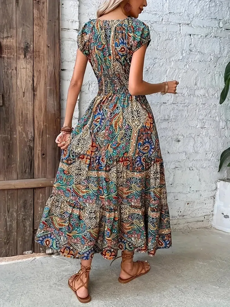 Paisley Print Boho Maxi Dress