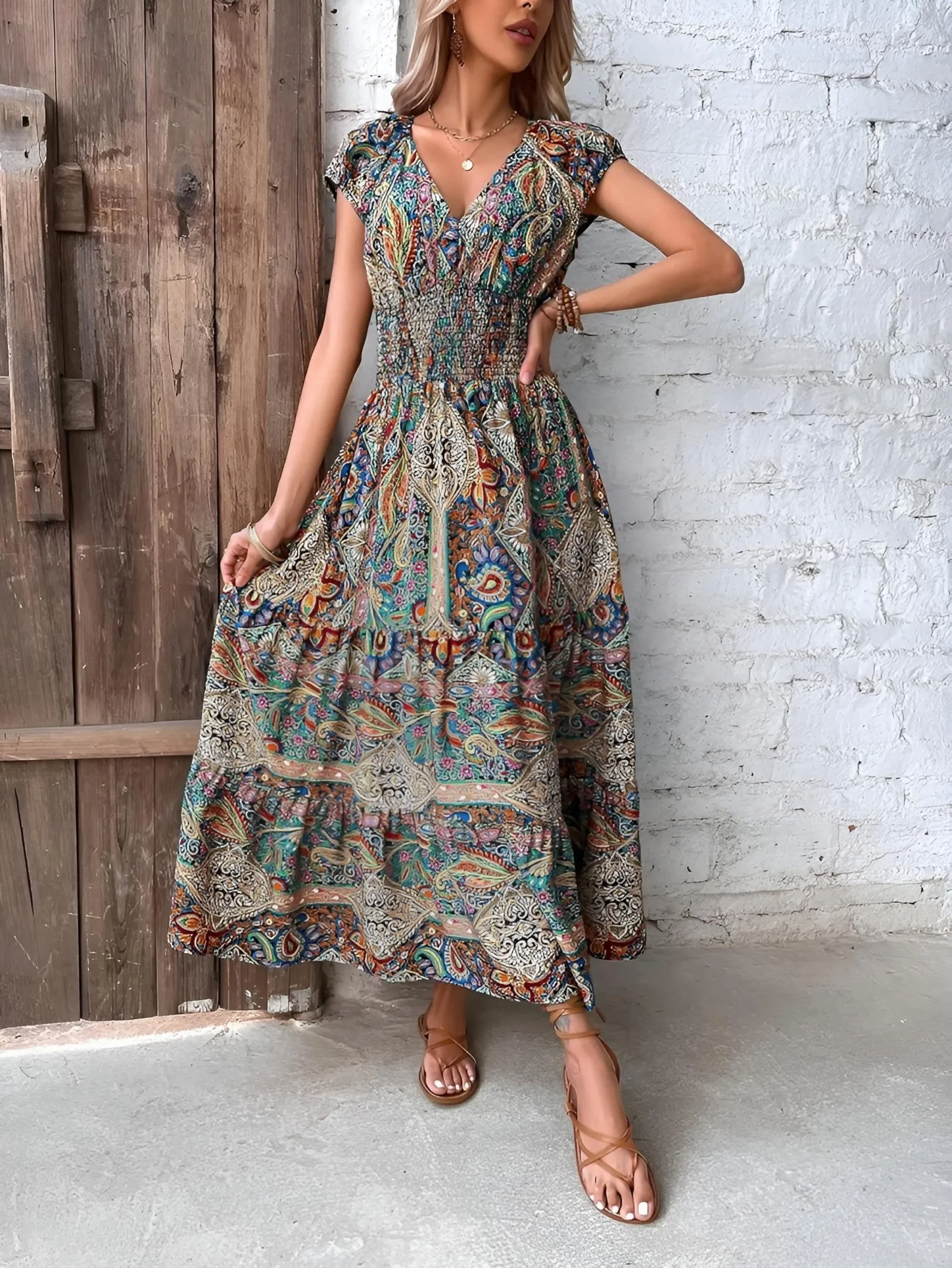 Paisley Print Boho Maxi Dress