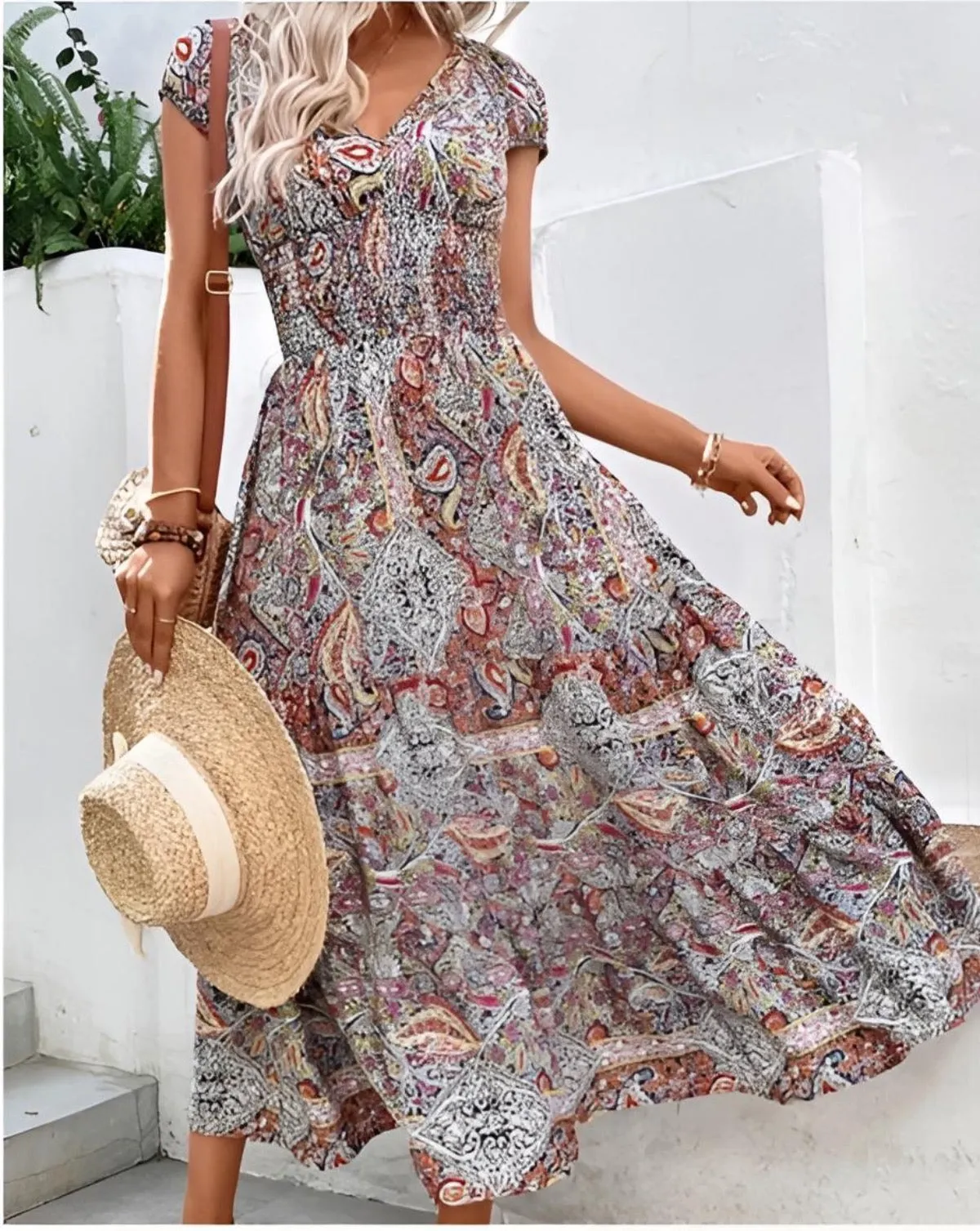 Paisley Print Boho Maxi Dress