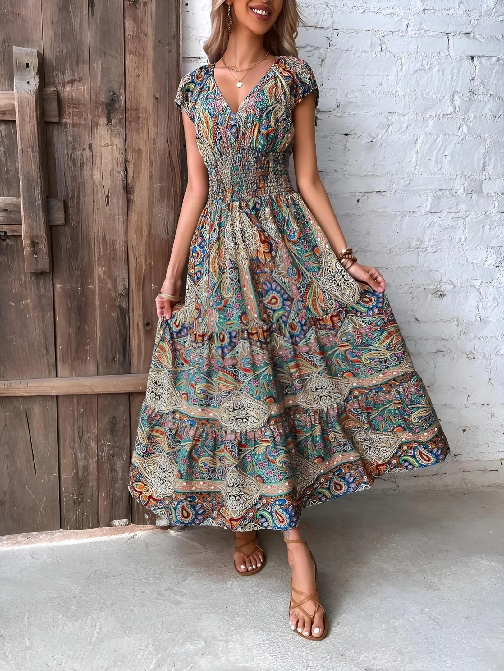 Paisley Print Boho Maxi Dress