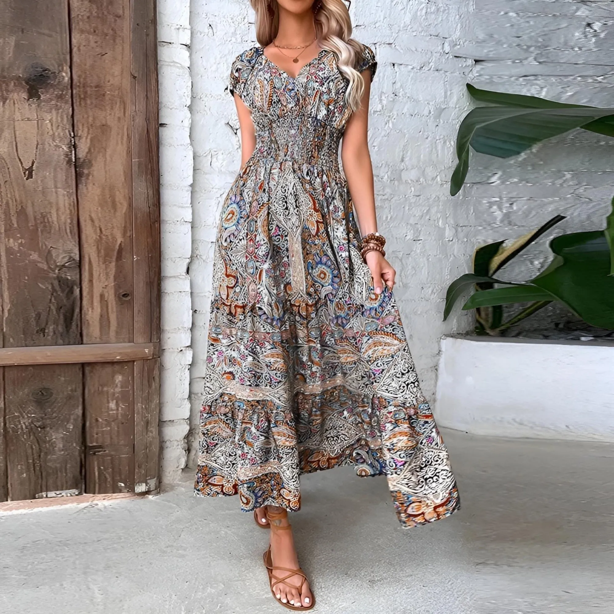 Paisley Print Boho Maxi Dress