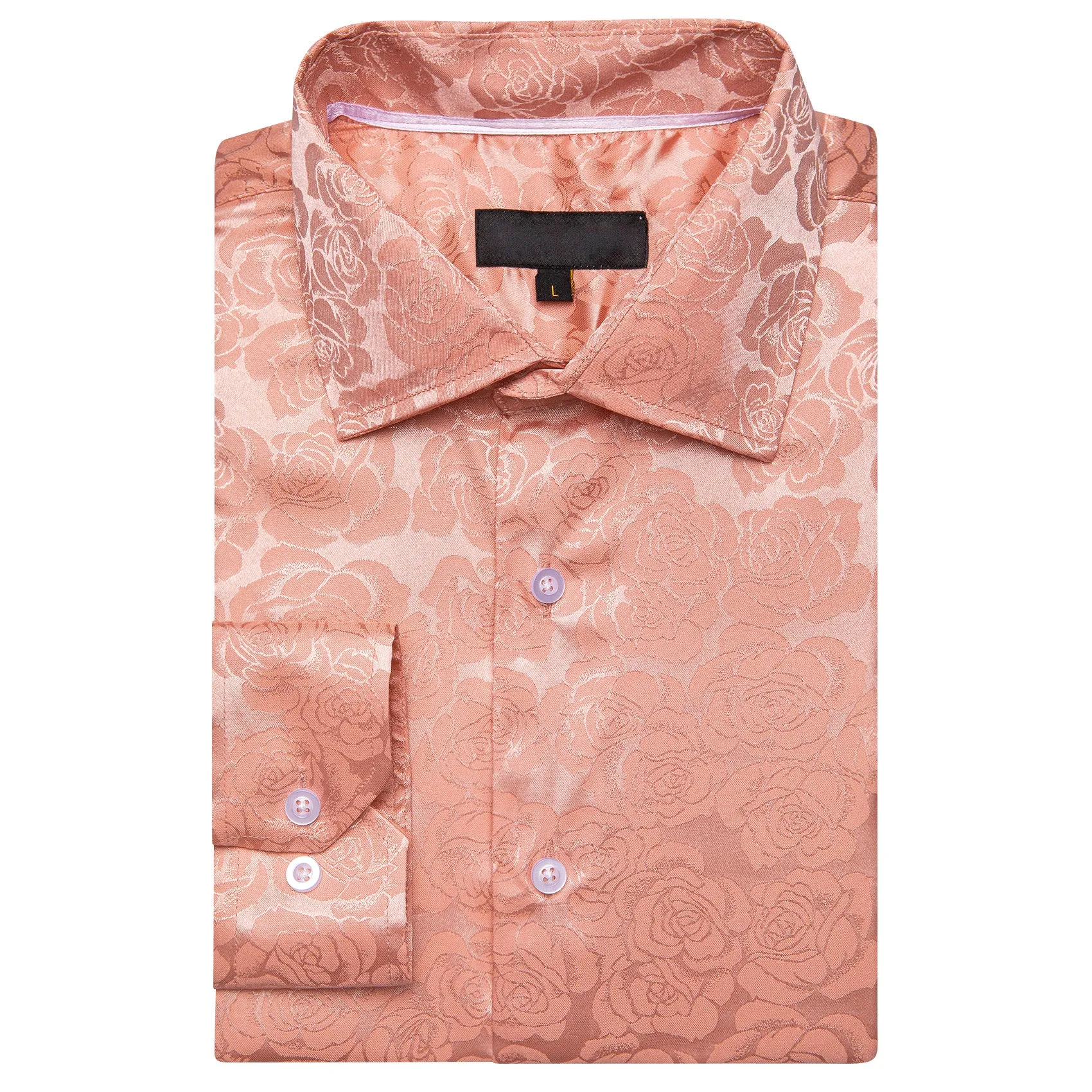 Pale Orange Floral Rose Silk Men's Long Sleeve Shirt