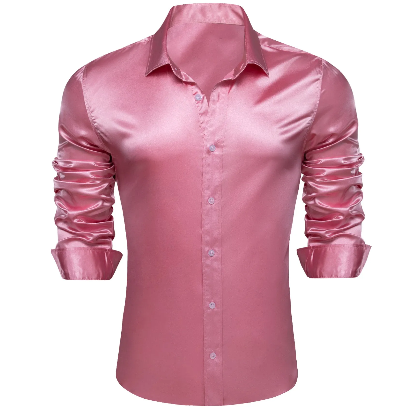 PaleVioletRed Solid Silk Men's Long Sleeve Shirt