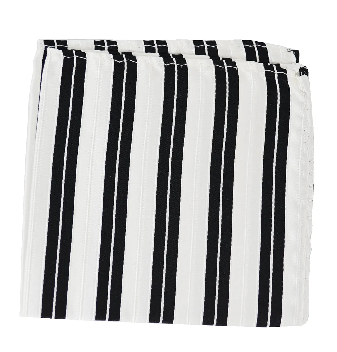 Paul Malone Black and White Striped Silk Pocket Square