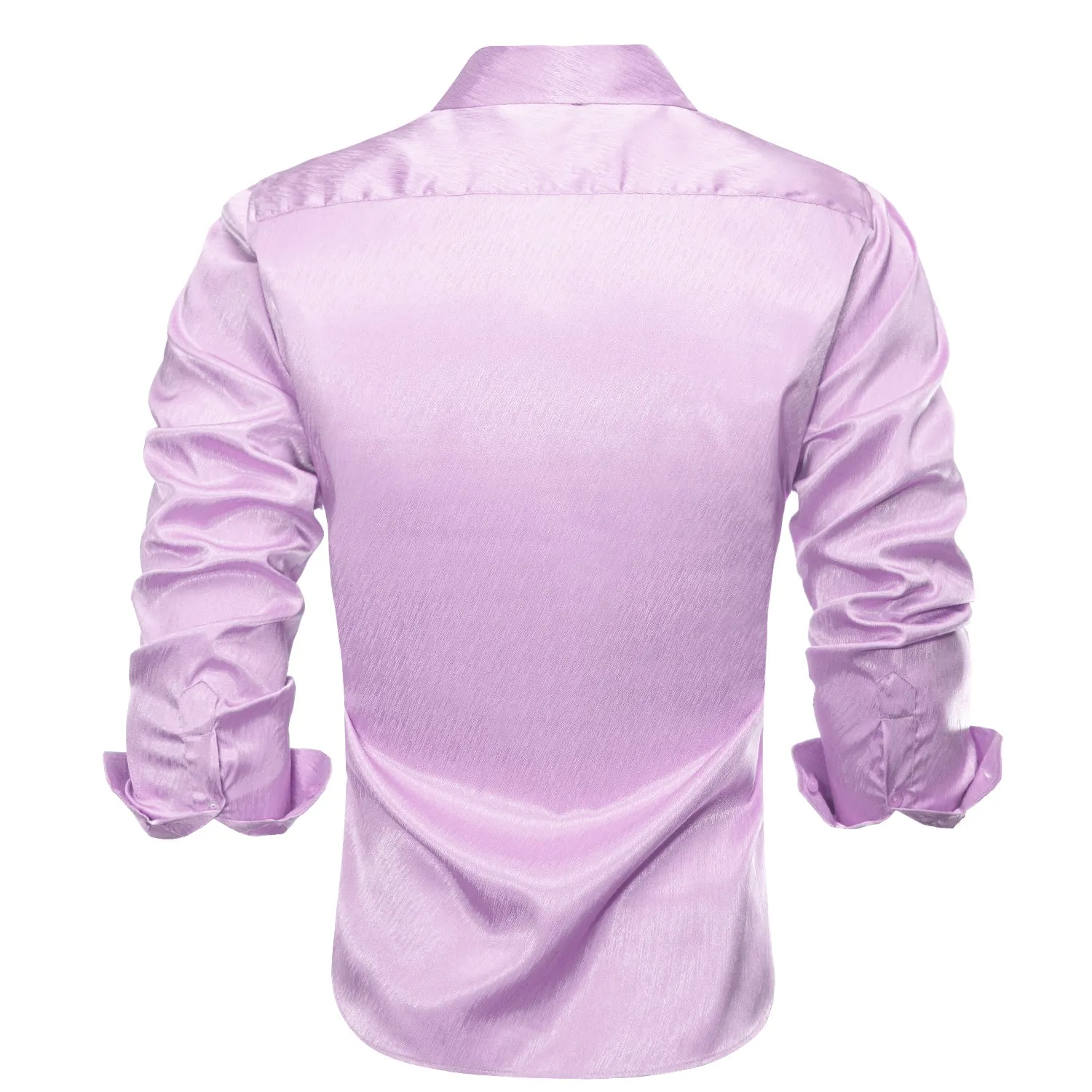 Pink Purple Solid Silk Men's Long Sleeve Shirt