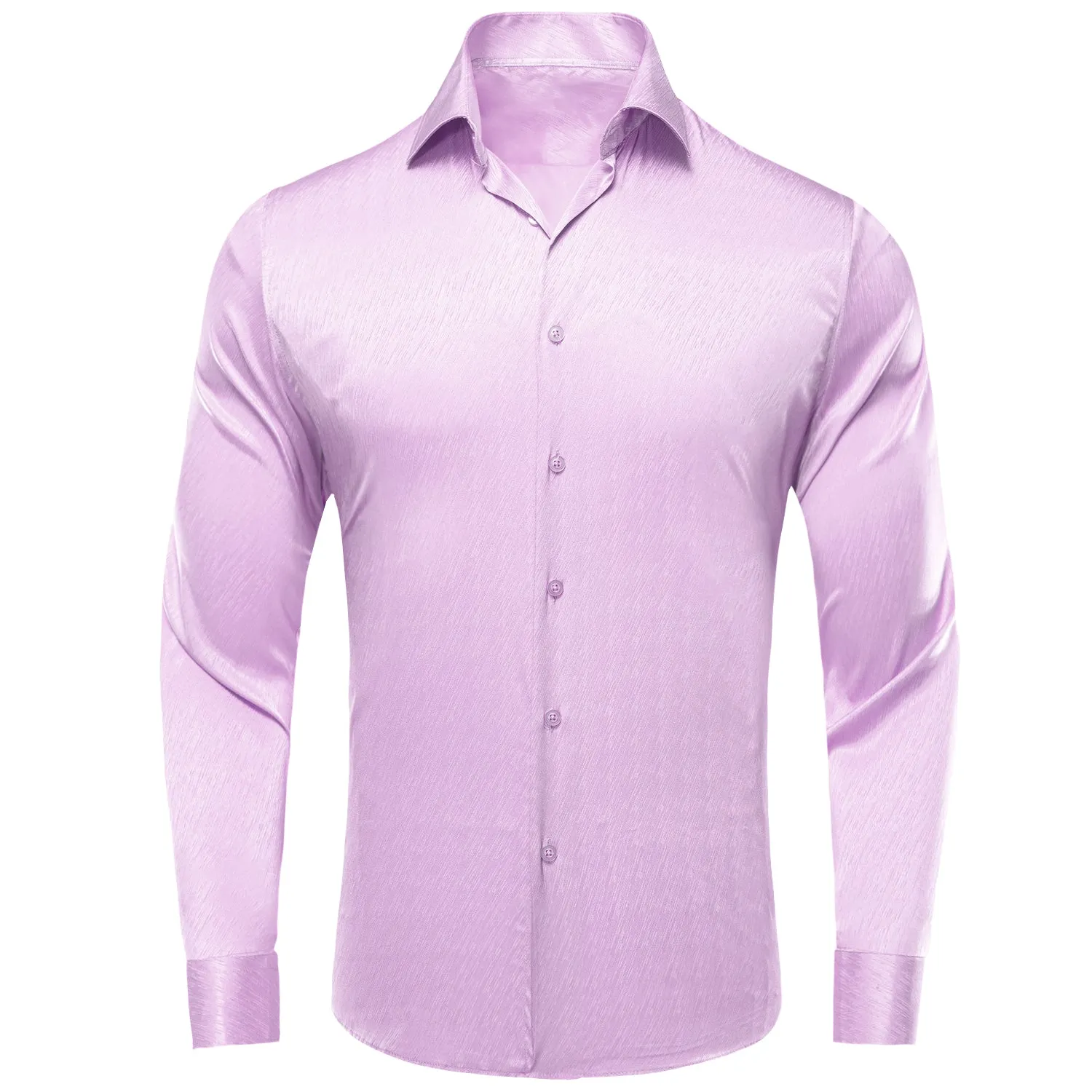 Pink Purple Solid Silk Men's Long Sleeve Shirt