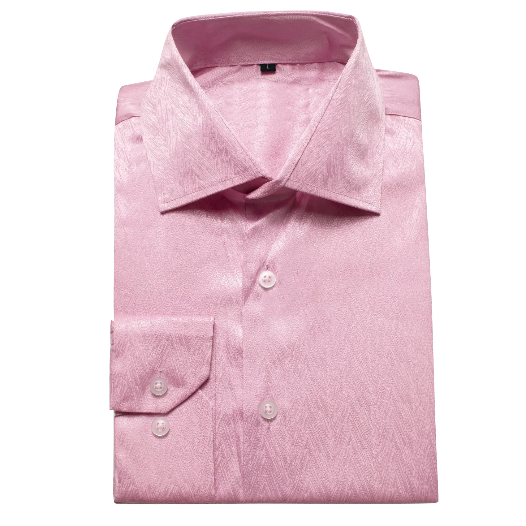 Pink Solid Woven Silk Men's Long Sleeve Shirt