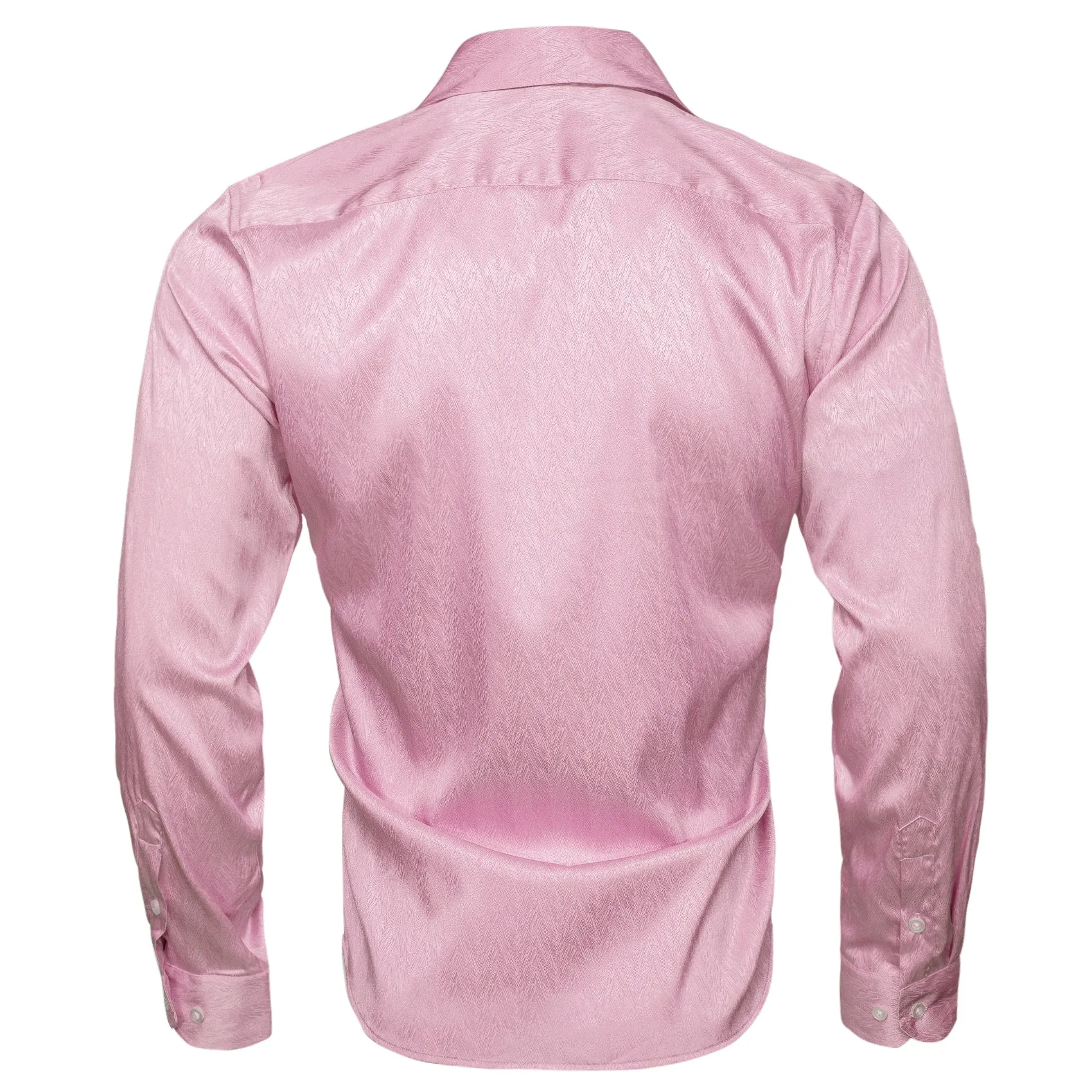 Pink Solid Woven Silk Men's Long Sleeve Shirt