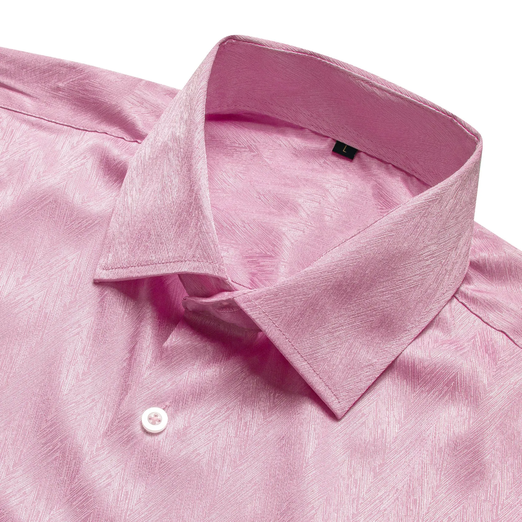 Pink Solid Woven Silk Men's Long Sleeve Shirt