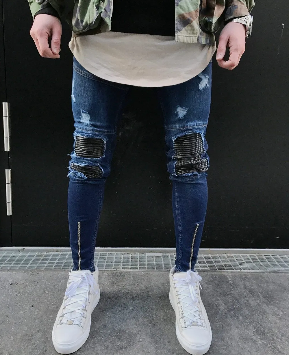 Premium Distressed Skinny Ripped Ankle Zipper Jeans