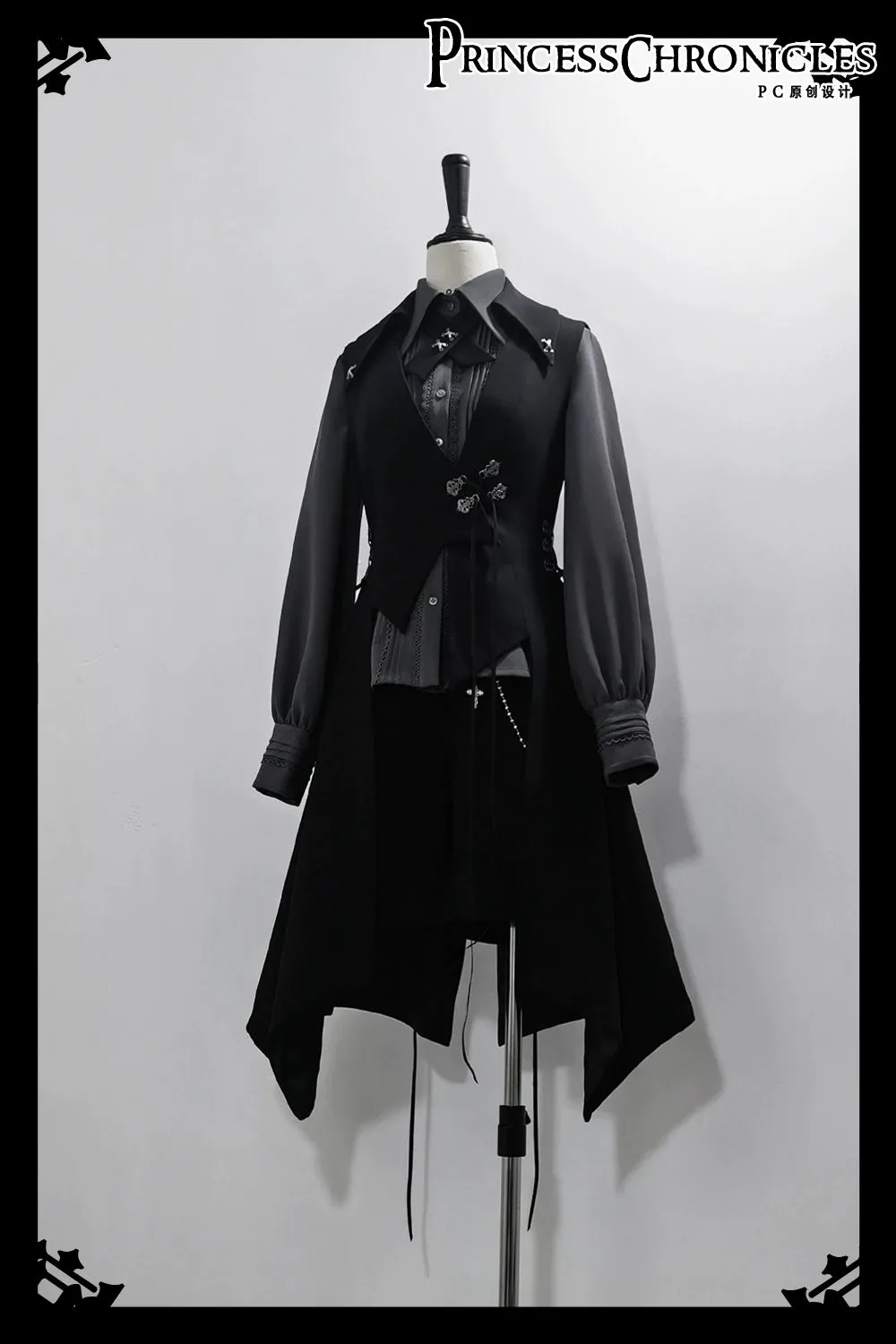 Princess Chronicles~Crimson Ash Zero~Ouji Lolita Vest Handsome Slim Long Black Vest