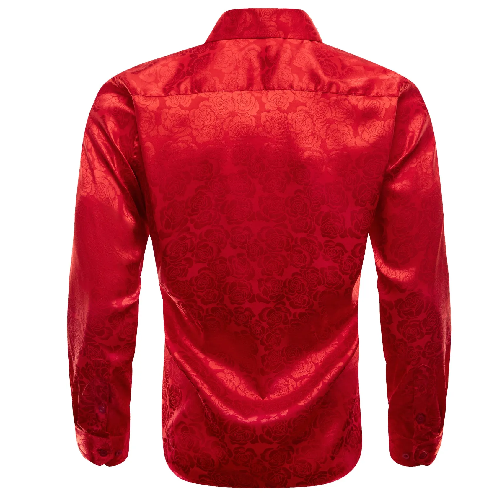 Pure Red Floral Rose Silk Men's Long Sleeve Shirt