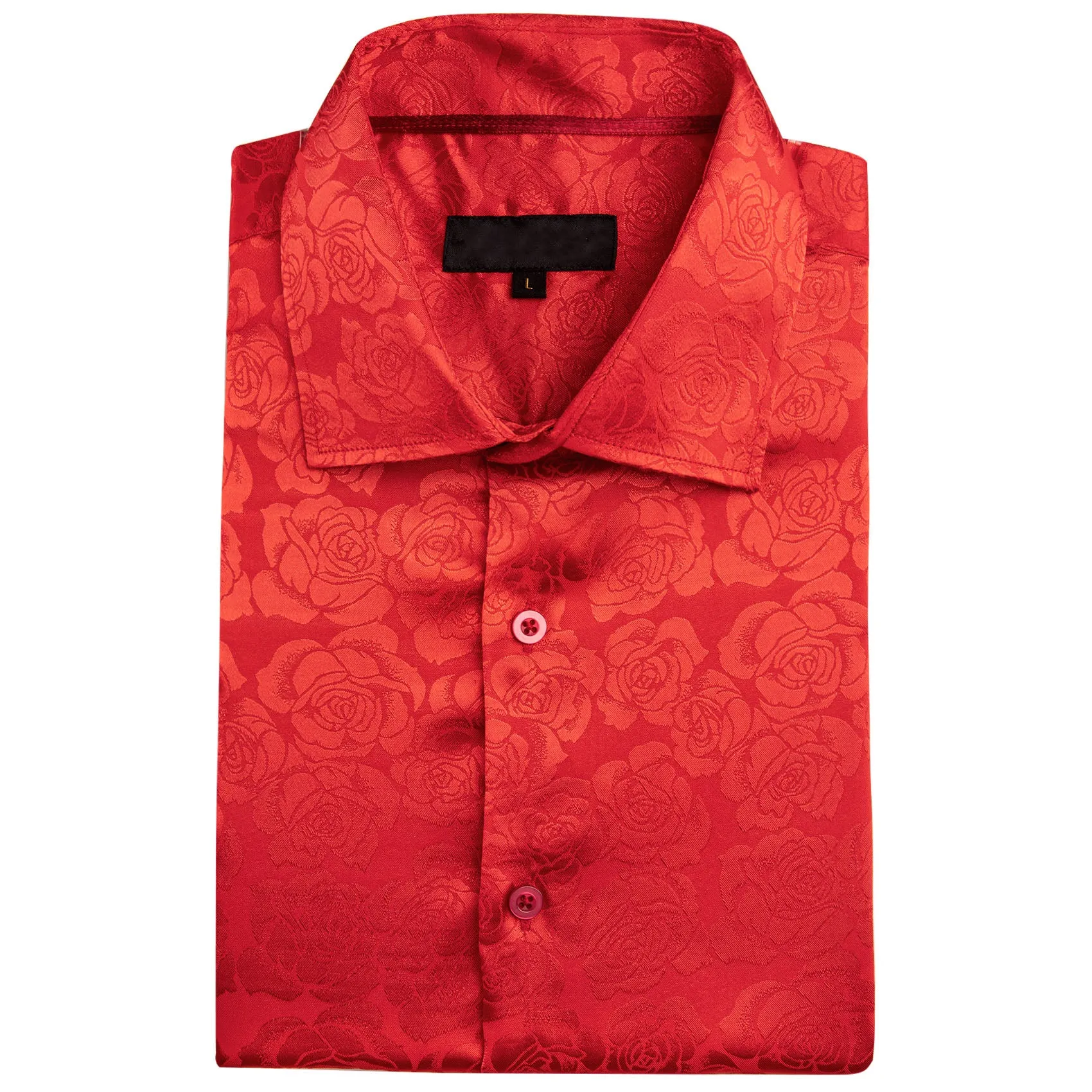 Pure Red Floral Rose Silk Men's Long Sleeve Shirt