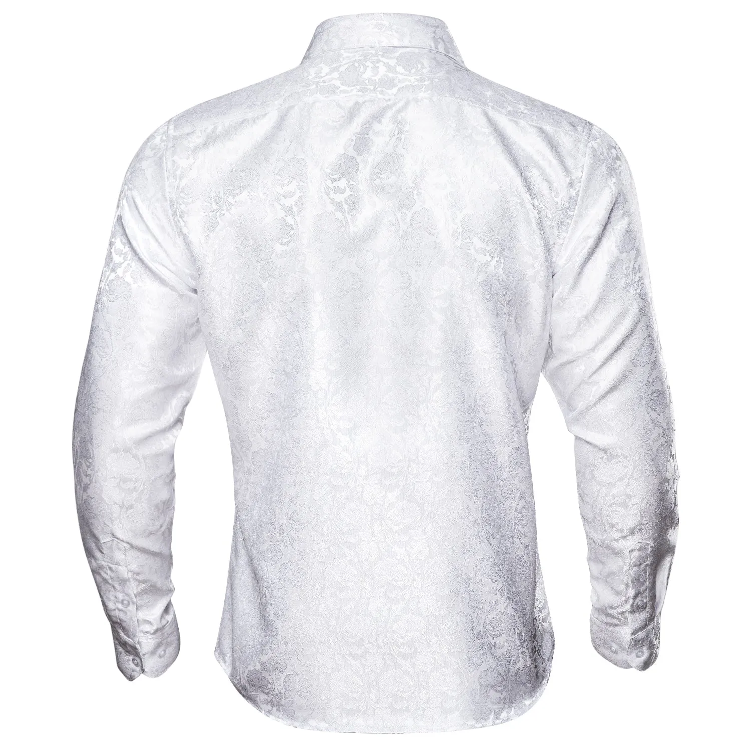 Pure White Floral Silk Men's Long Sleeve Shirt