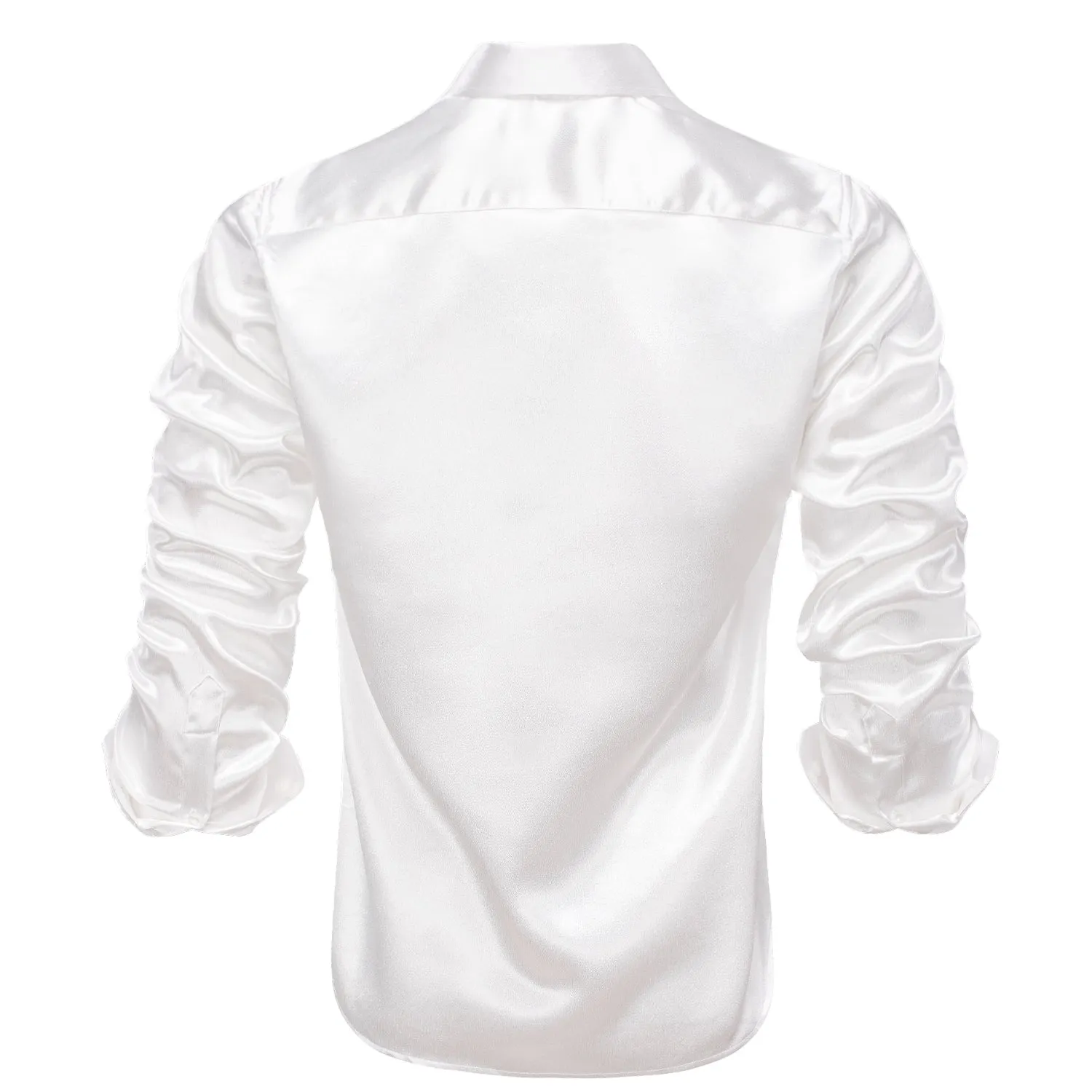 Pure White Solid Silk Men's Long Sleeve Shirt