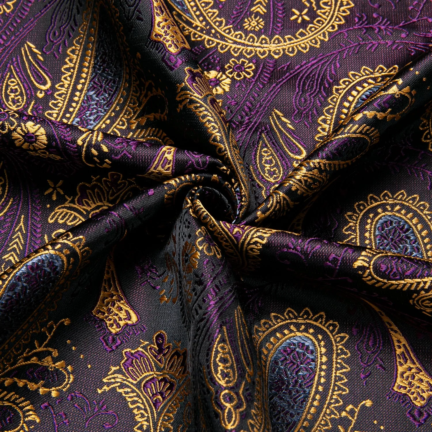 Purple Golden Paisley Silk Men's Short Sleeve Shirt