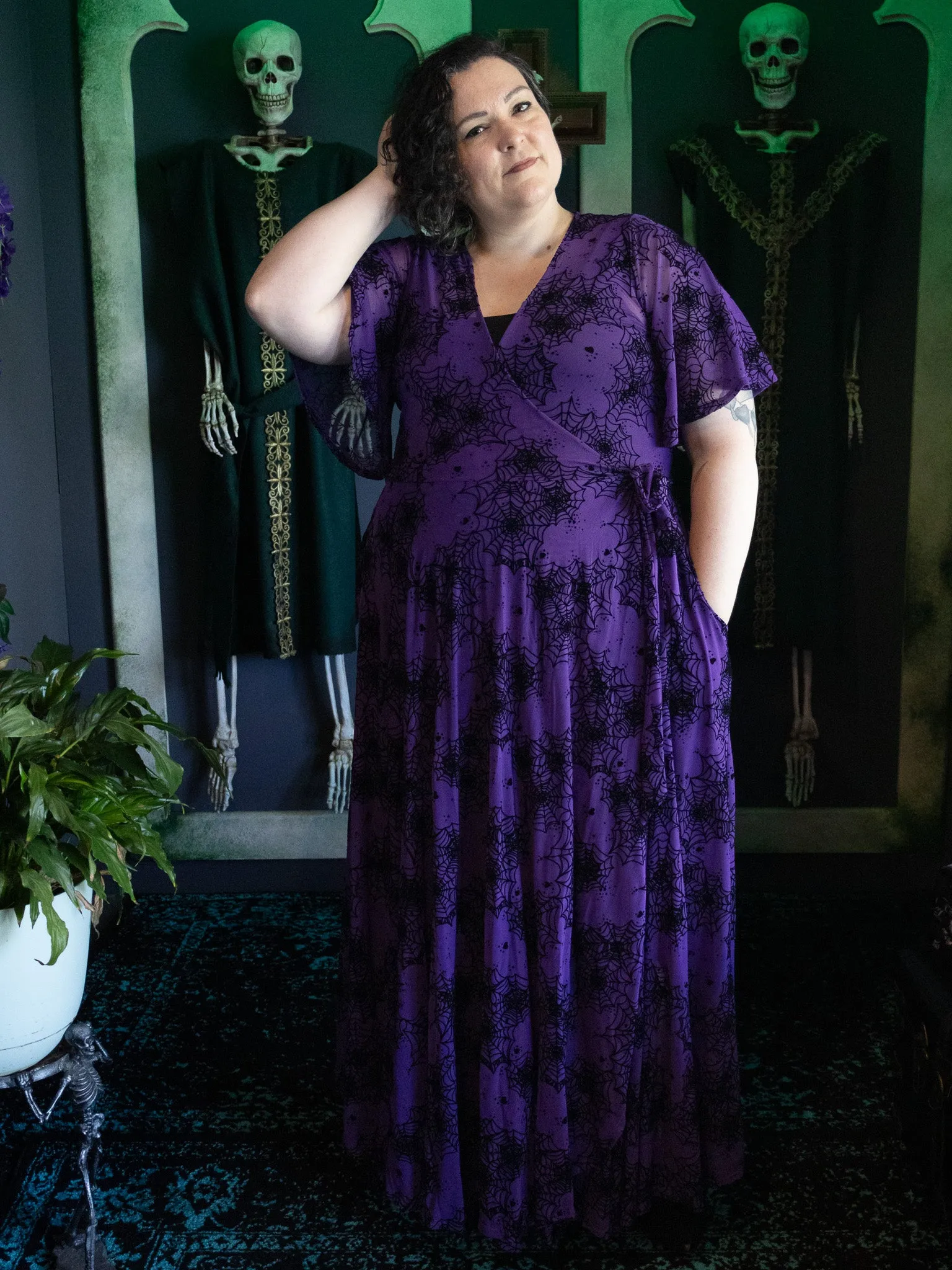 Purple Lydia Spiderweb Mesh Wrap Dress