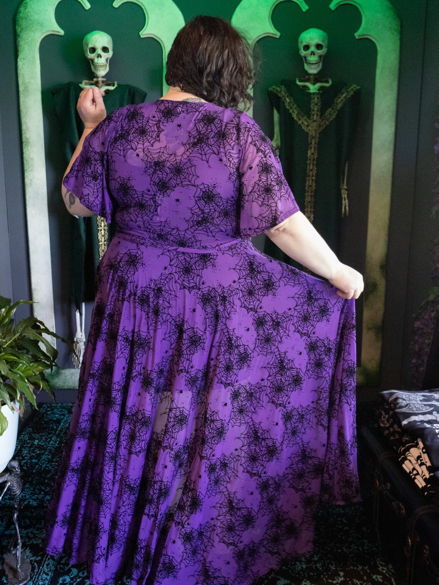 Purple Lydia Spiderweb Mesh Wrap Dress