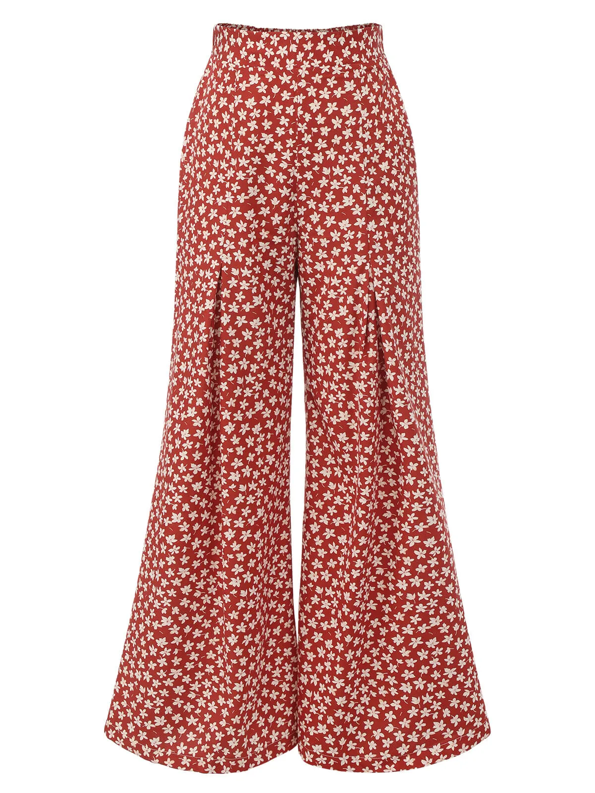 Red 1940s High Waist Floral Wide-Leg Pants