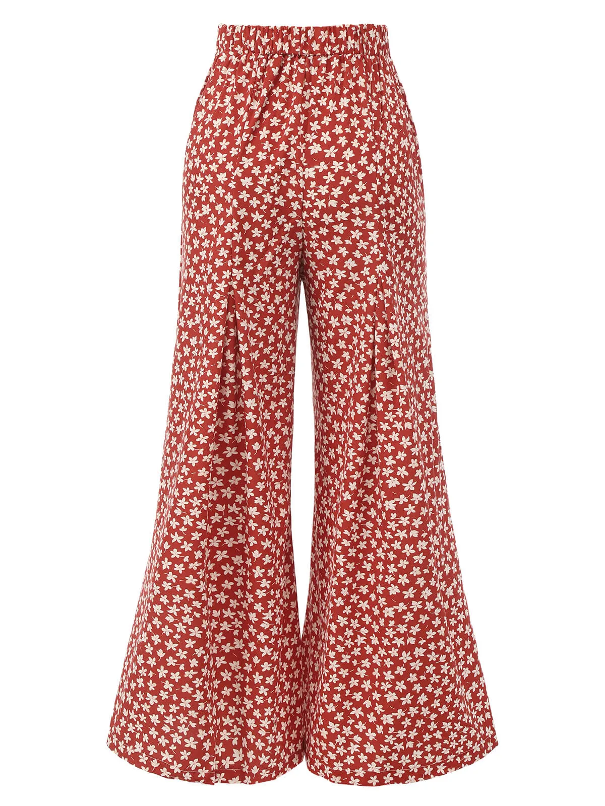 Red 1940s High Waist Floral Wide-Leg Pants