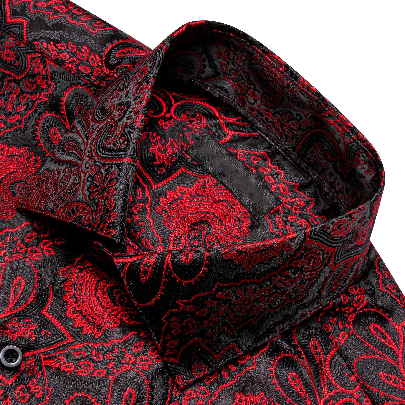 Red Black Paisley Men's Long Sleeve Shirt