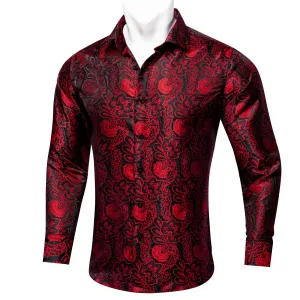 Red Black Paisley Men's Long Sleeve Shirt