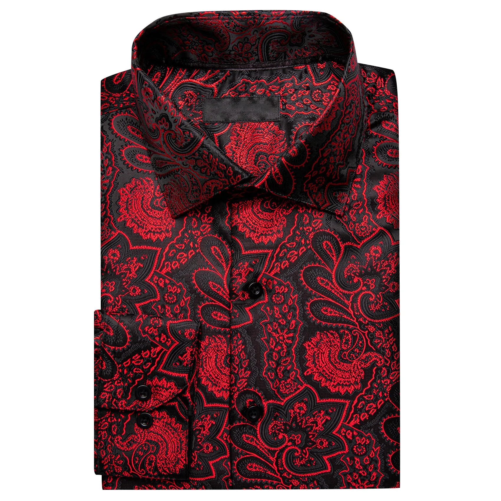 Red Black Paisley Men's Long Sleeve Shirt