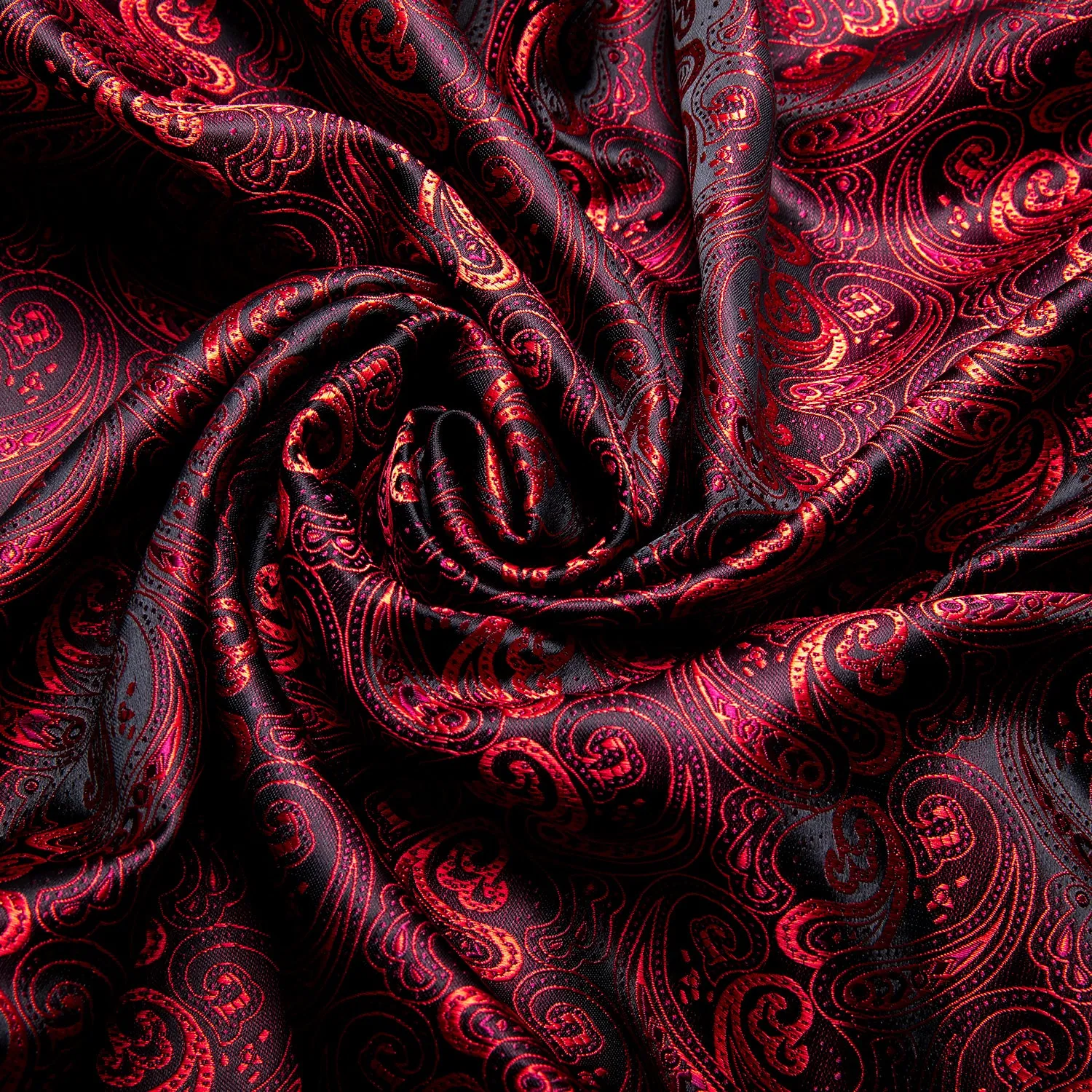 Red Black Paisley Silk Men's Long Sleeve Shirt