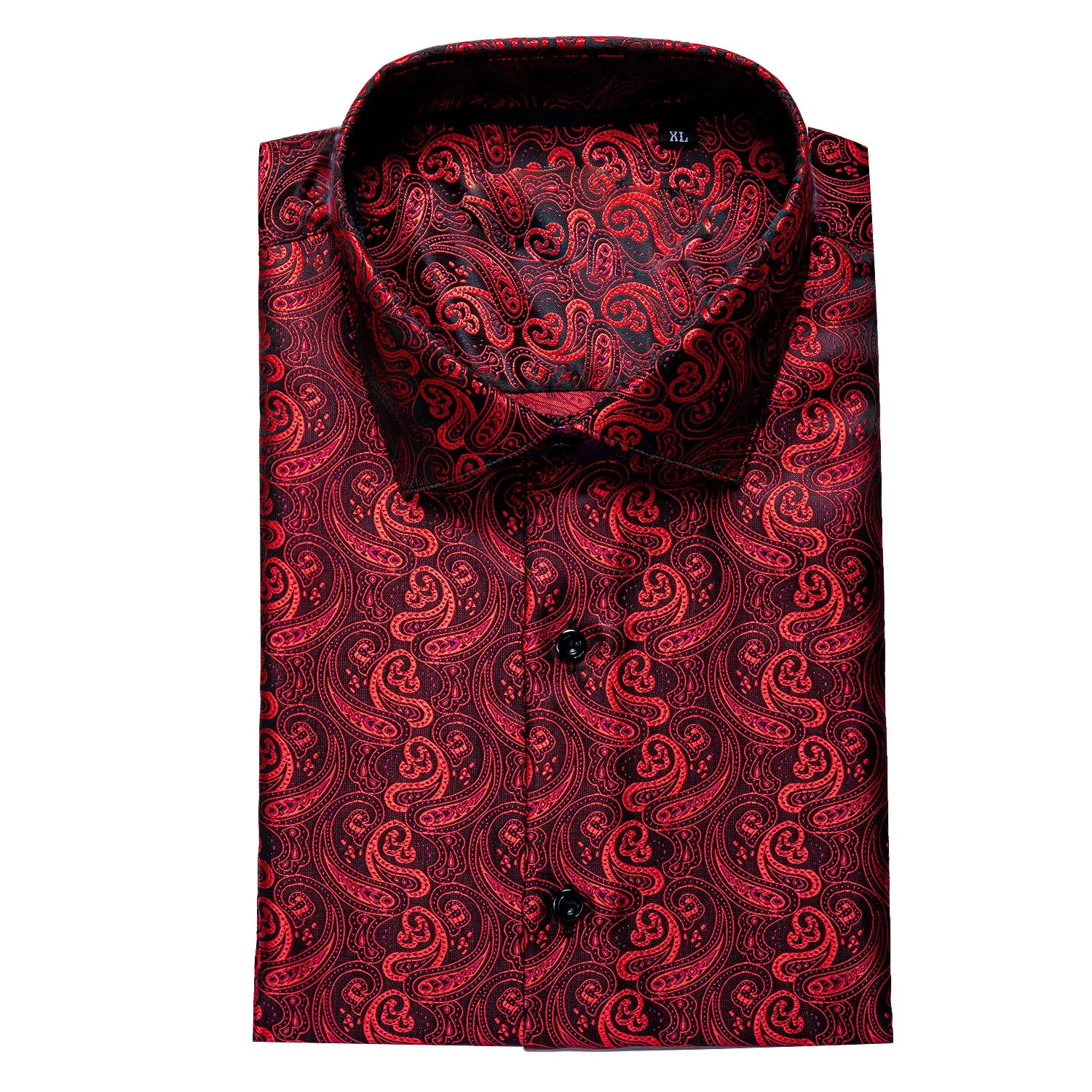 Red Black Paisley Silk Men's Long Sleeve Shirt