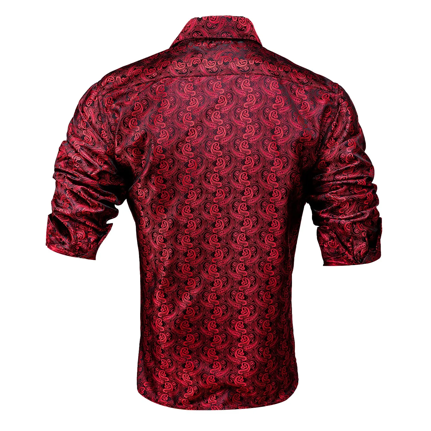 Red Black Paisley Silk Men's Long Sleeve Shirt