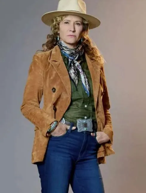 Ride 2023 Nancy Travis Brown Suede Leather Mid Length Coat