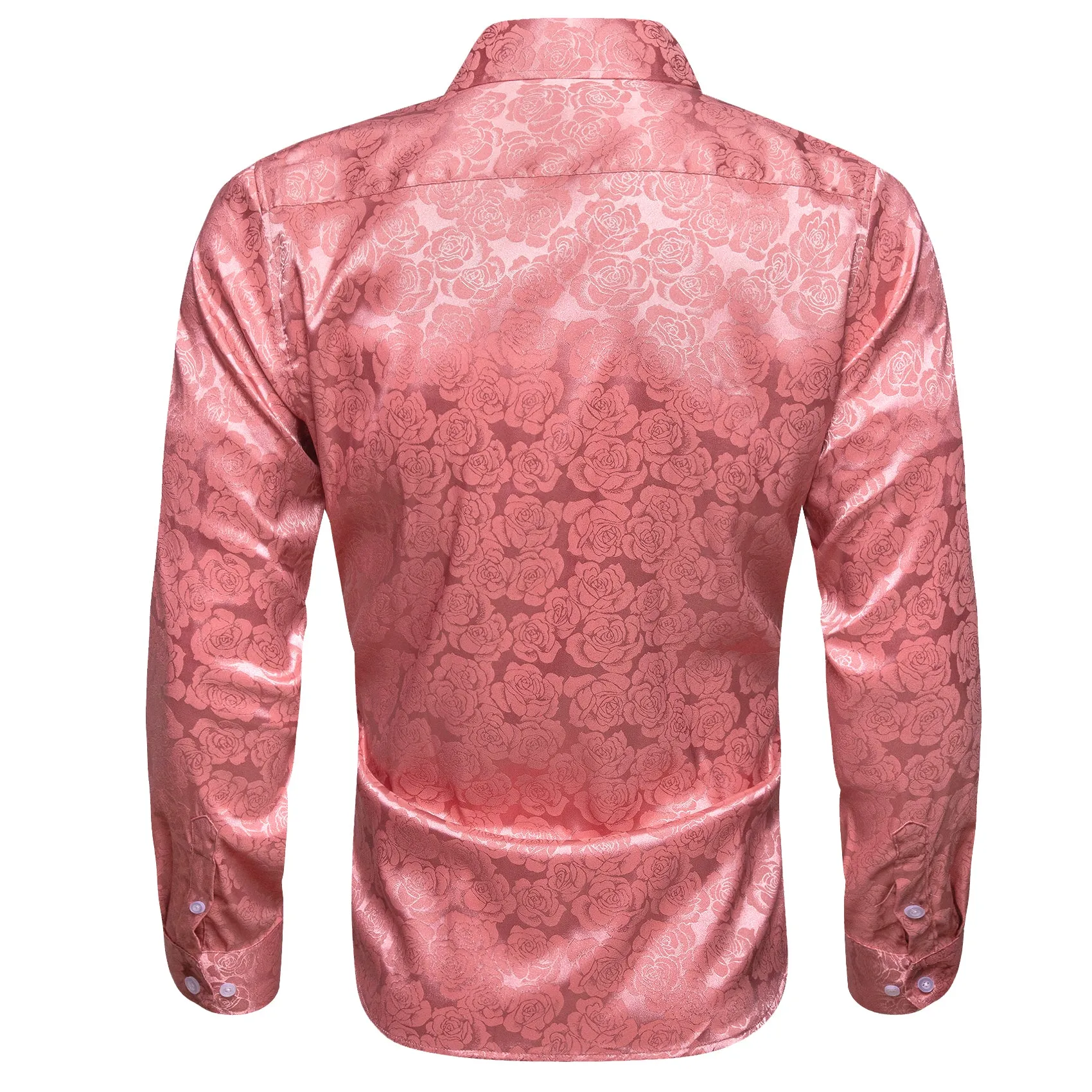 Rose Pink Floral Silk Men's Long Sleeve Shirt