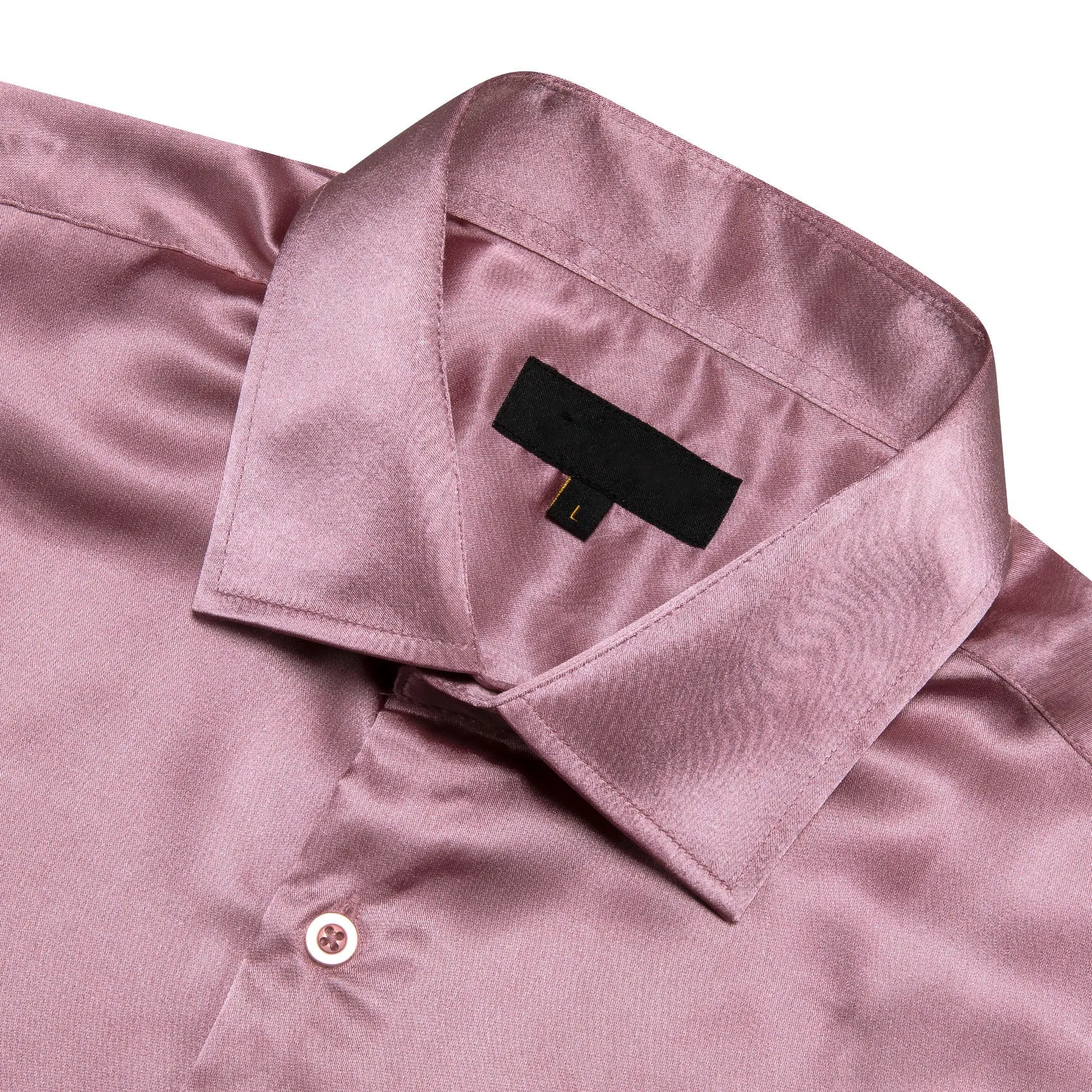 Rose Pink Satin Solid Silk Men's Long Sleeve Shirt