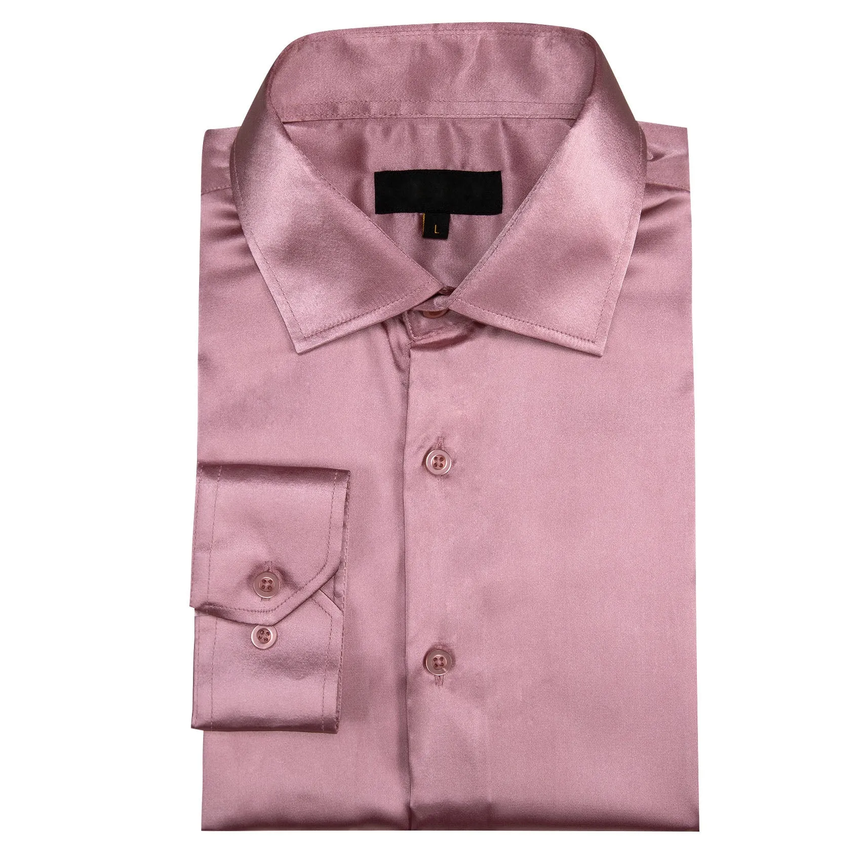 Rose Pink Satin Solid Silk Men's Long Sleeve Shirt