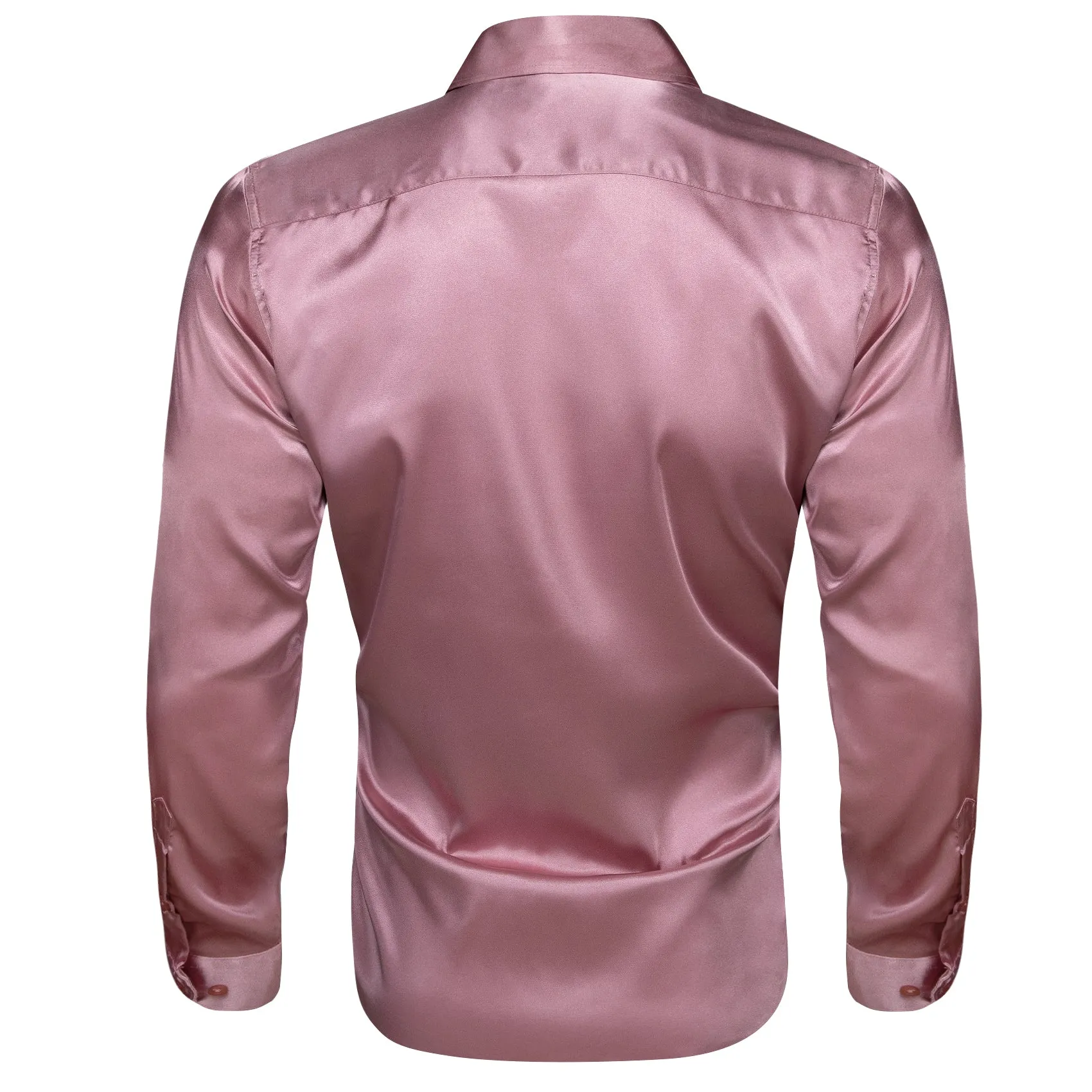 Rose Pink Satin Solid Silk Men's Long Sleeve Shirt