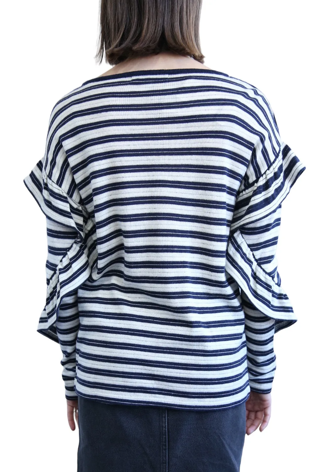 SABATINI STRIPE MERINO FRILL SLEEVE TOP