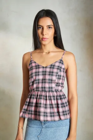 Sandy Top|Checked Peplum Cotton Top