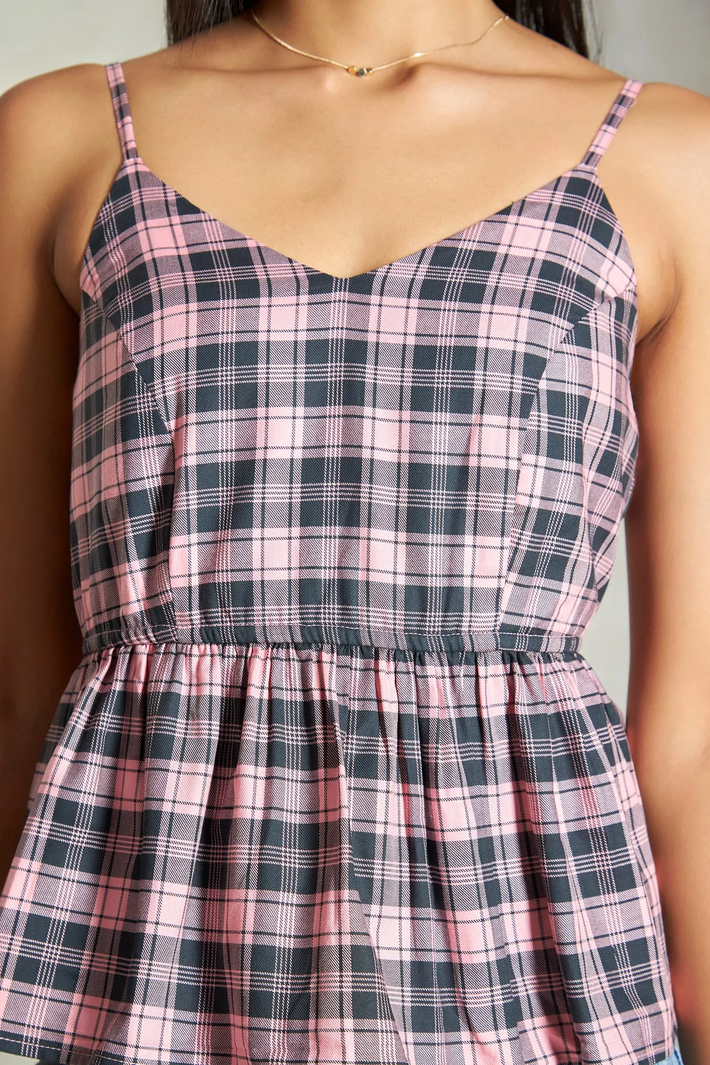 Sandy Top|Checked Peplum Cotton Top