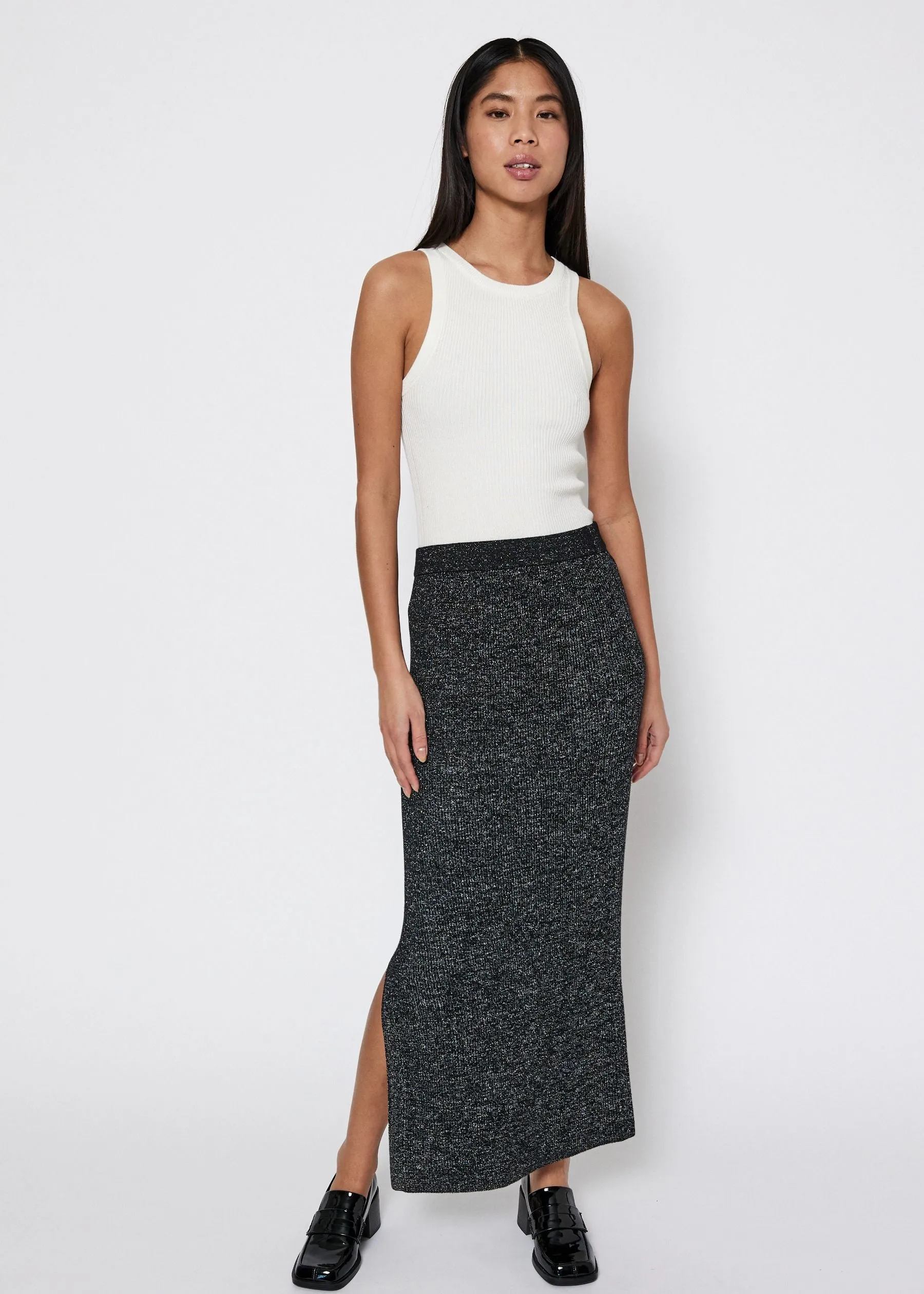 Sherry Metallic knit skirt - Black w. Silver lurex