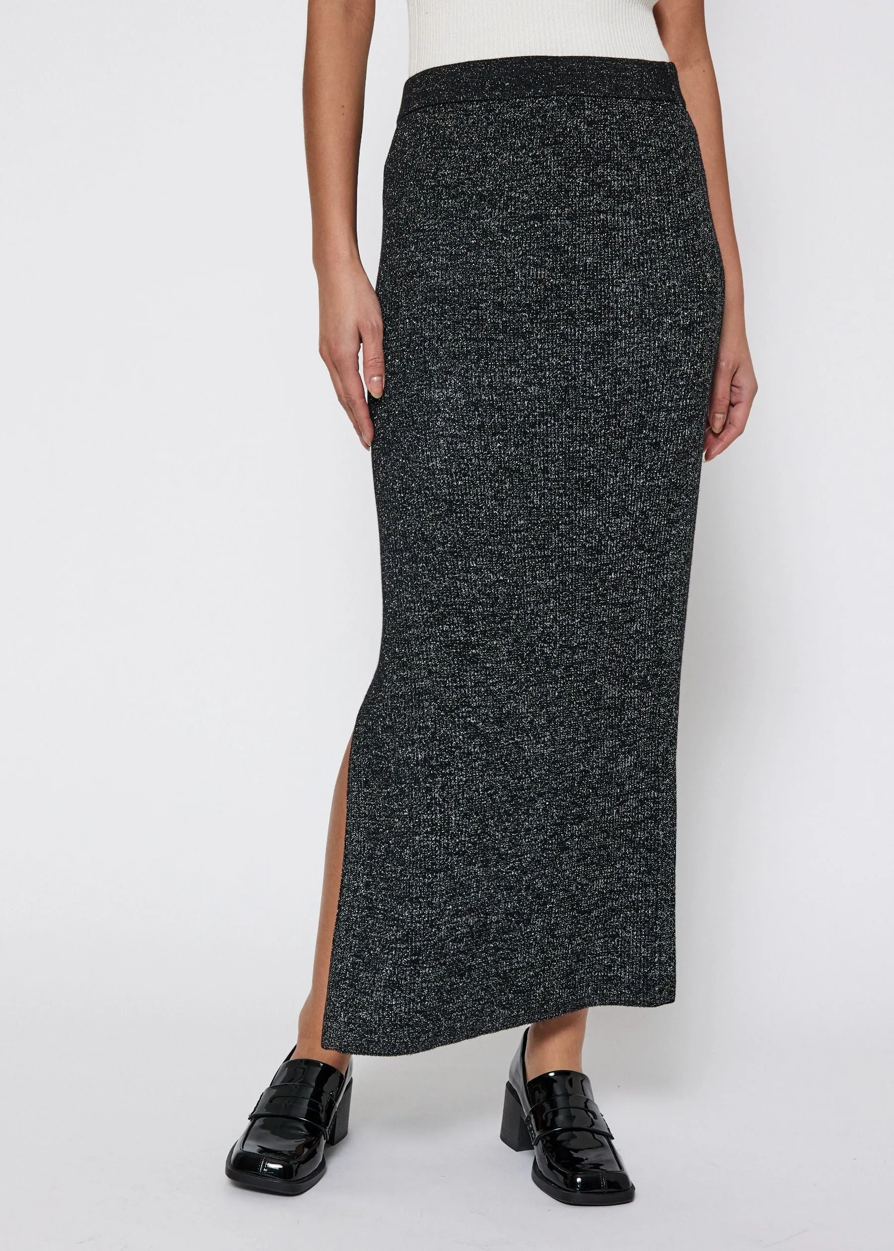 Sherry Metallic knit skirt - Black w. Silver lurex