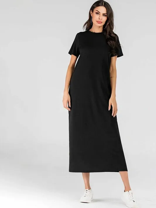 Short Sleeve Scoop Neck Maxi Dress