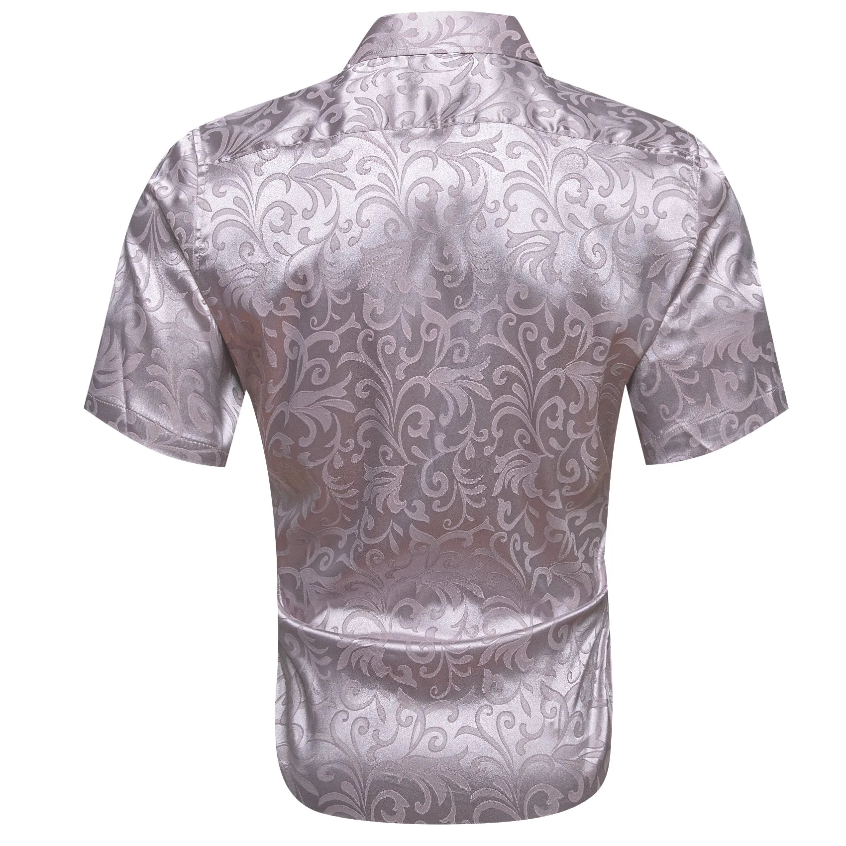 Silver Floral Leaf Silk Men's Short Sleeve Shirt